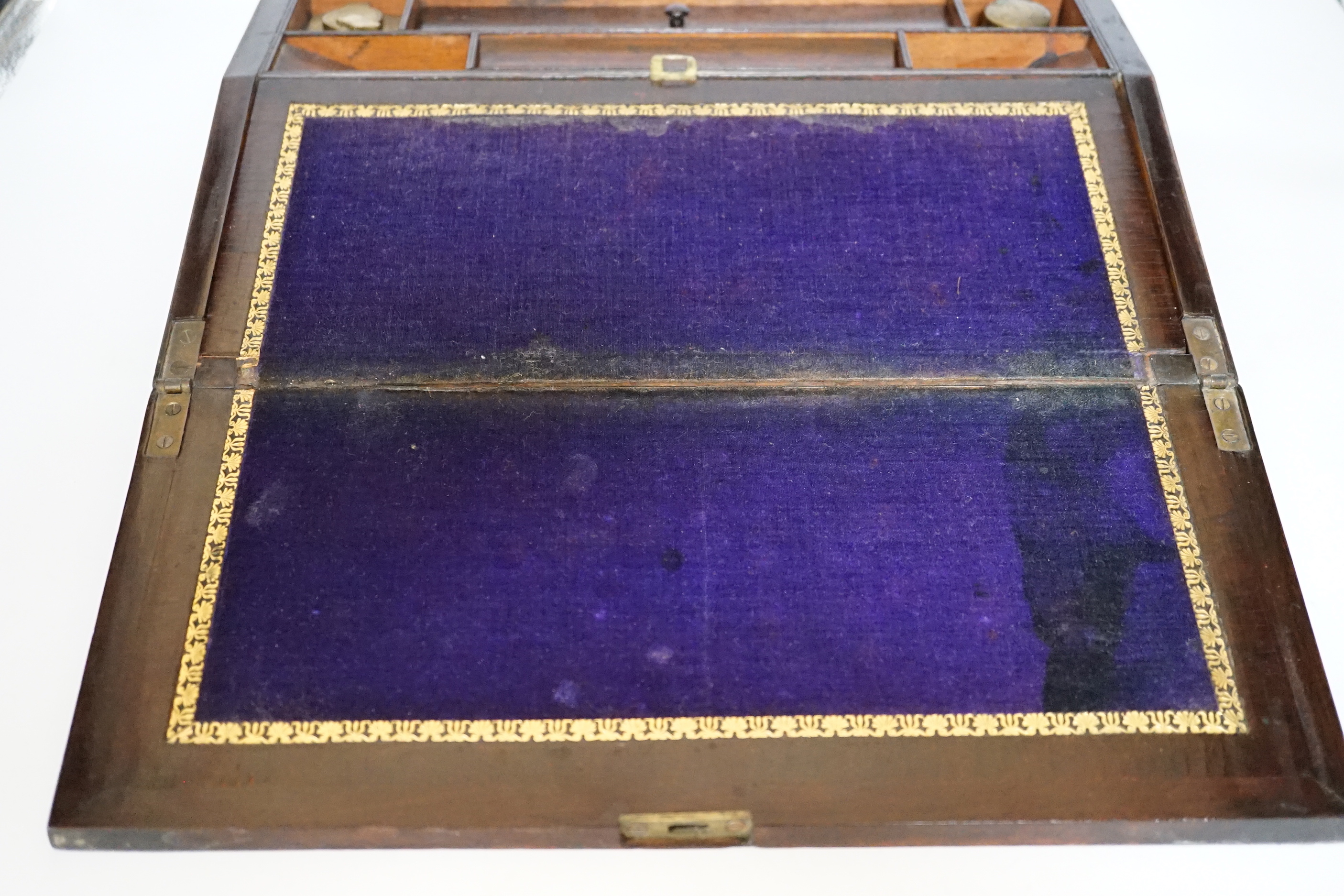 A Victorian mother of pearl inlaid writing slope, 35.5cm wide